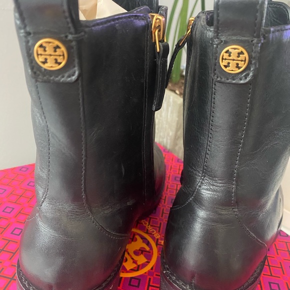 Tory Burch Black Combat Boots with Gold Eyelets - Picture 6 of 8